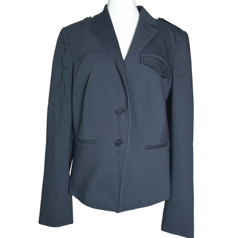 Ann Taylor Blazer Women 12 Black Military Style Epaulette Button Short Peplum‎